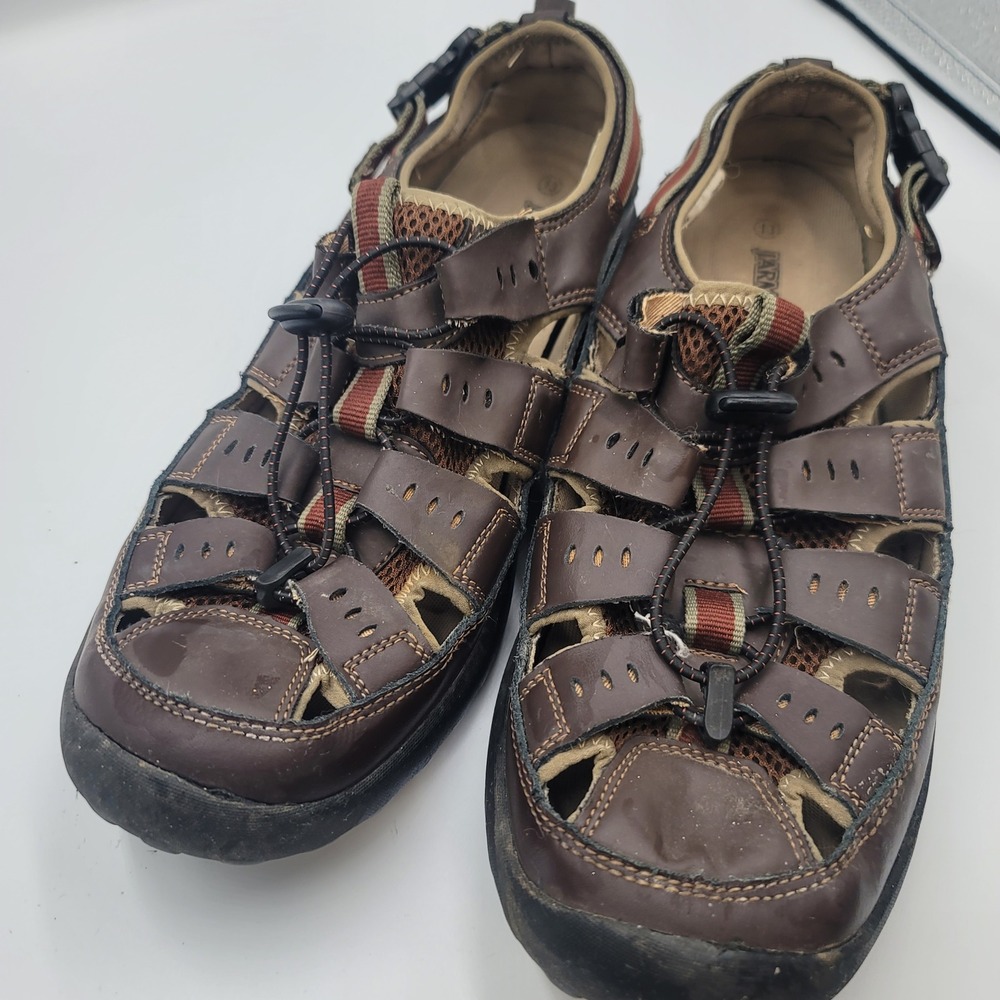 Jarman Adan Mens 13 Brown Leather Fisherman Sandals Bungee Closure Gorpcore